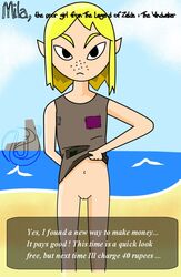 artist_request blonde_hair clothing dress english_text flashing freckles mila_(the_legend_of_zelda) navel pussy straight_hair tagme the_legend_of_zelda the_wind_waker vagina wind_waker young