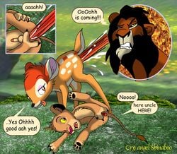 age_difference anthro bambi_(character) bambi_(film) comic crossover cry_angel_shinaboo cub deer disney feline feral_only furry gay interspecies lion male_only penis scar scar_(the_lion_king) simba testicles the_lion_king yaoi young