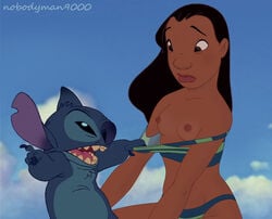 1boy1girl assisted_exposure disney edit lilo_and_stitch nani_pelekai nipples nobodyman9000 screenshot screenshot_edit stitch