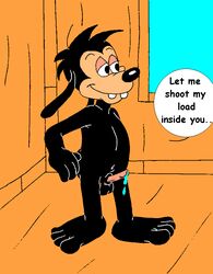 anthro canine disney dog fur furry furry_only goof_troop indoors male male_only max_goof mouseboy penis smile solo standing tagme text