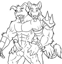 2boys animal_genitalia animal_penis anthro balls bandicoot bara black_and_white buggery crash_(series) crash_bandicoot_(series) crunch_bandicoot erect erect_penis erection fur furry furry_only gay interspecies male male_only mammal marsupial monochrome multiple_males mutant-serpentina mutant_serpentina no_color no_humans open_eyes open_mouth penis robotic_arm shoulder_pads spiked_bracelet spiked_shoulderpads testicles tiger tiny_tiger tongue tongue_out yaoi