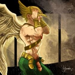 1boy 2009 dc_comics hawkman helmet justice_league male male_only penis solo standing wings