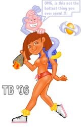 00s 1girls 2000s 2006 backpack bag blade boots_the_monkey breasts casual color dark-skinned_female dark_skin dora_marquez dora_the_explorer female footwear human interspecies latina male mammal monkey nickelodeon primate red_shorts vlade