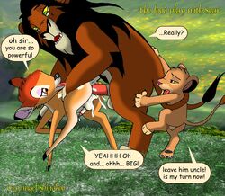 anthro bambi_(character) bambi_(film) crossover cry_angel_shinaboo cub deer disney feline feral_only furry gay lion male male_only penis scar scar_(the_lion_king) simba testicles the_lion_king yaoi