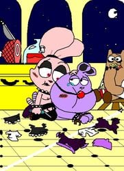 anthro ball_gag bondage bondage_gear cartoon_network chowder chowder_(character) chowder_(series) crying cub female_dominating_male female_domination furry gag hybrid malesub panini rock_monster shnitzel tagme tear voyeur voyeurism young