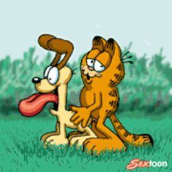 2boys anal anal_sex animated anthro big_penis cat dog domestic_cat domestic_dog duo feline furry garfield_(series) garfield_the_cat gay gif grass interspecies looking_at_viewer male male_only mammal multiple_males no_humans odie outdoors paws,_inc. penis sex sextoon small_image smile soft_feathers tongue tongue_out yaoi