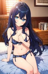 100_kanojo 1girls ai_generated bedroom blue_bra blue_eyes blue_hair blue_panties blush bra breasts clothing cute female fluffy_hair girl kimi_no_koto_ga_dai_dai_dai_dai_daisuki_na_100-nin_no_kanojo legs_together lingerie long_hair matching_underwear panties petite small_breasts smaller_female solo stable_diffusion the_100_girlfriends_who_really_really_really_really_really_love_you unstable_diffusion yoshimoto_shizuka