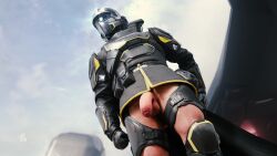 1boy 2024 3d 3d_(artwork) armor balls belt blurry_background cape chest_plate exposed_penis foreskin gear genitals gloves helldiver_(helldivers) helldivers helldivers_2 helmet hi_res light-skinned_male male male_only partially_clothed penis penis_out shoulder_pads soldier solo_male tauntilock uncut unretracted_foreskin weapon_behind_back