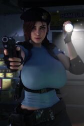 1girls 2:3 3d 3d_animation alternate_breast_size animated beret breasts breasts_bigger_than_head brown_hair clothed clothed_female female female_only female_solo fingerless_gloves flashlight fully_clothed gigantic_breasts gloves gun hair_over_one_eye hat holding holding_gun holding_weapon hourglass_figure huge_breasts human human_female human_only jill_valentine pistol resident_evil resident_evil_3 shorter_than_30_seconds solo solo_female solo_focus tagme top_heavy vaako vertical_video video weapon wide_hips