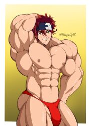 1boy abs absurd_res amber_eyes artist_name biceps big_muscles bodybuilder flexing flexing_muscles haugwitz95 headband looking_at_viewer muscular muscular_arms muscular_legs muscular_male muscular_thighs nipples pecs penis penis_under_clothes posing red_hair reki_kyan sk8_the_infinity smile smiling_at_viewer solo solo_focus solo_male speedo tagme topless topless_male twitter_username