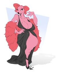 anthro big_breasts birdo breasts dress dullvivid huge_breasts mario_(series) slit_dress thick_thighs wide_hips