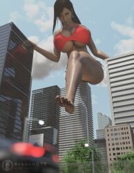 1girls 3d big_breasts bikini bradengts breasts female female_only final_fantasy final_fantasy_vii giantess huge_breasts light-skinned_female light_skin long_hair macro solo tifa_lockhart