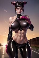 ai_generated big_breasts breasts capcom cleavage grandmogi huge_breasts juri_han large_breasts stable_diffusion street_fighter thick_thighs