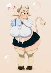 1female anthro bakugou bakugou_katsuki big_breasts big_butt big_thighs bimbo cow_ears cow_girl cow_tail fat female_bakugou female_only hooves horns hucow huge_breasts huge_thighs katsuki_bakugou mentalcrash minotaur_female minotaur_girl my_hero_academia nipple_bulge nipples_visible_through_clothing nose_ring rule_63 school_uniform skirt tagme thighs wide_hips