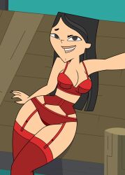 2d black_eyes black_hair busty female female_focus female_only garter_belt garter_straps heather_(tdi) hourglass_figure long_hair red_bra red_panties selfie solo tagme thighhighs tjlive5 total_drama_island wide_hips