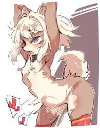 1boy absurdres ahe_gao animal_ear_fluff animal_ears animal_nose anthro armpits arms_up belt_collar black_collar blonde_hair blush breasts brown_fur collar dashed_eyes dog_ears dog_girl dog_tail female furry furry_female heart highres nipple_piercing nose_blush nude open_mouth original peeing piercing purple_eyes pussy_juice red_thighhighs rolling_eyes romaji_commentary small_breasts solo_focus stomach_bulge straight tail tearing_up tears thighhighs tongue tongue_out urine yuuki_(yuyuki000)