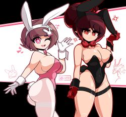 2females 2girls ass breasts bunny_costume bunny_ears bunnysuit female female_only kafein tagme tagme_(character) thighs