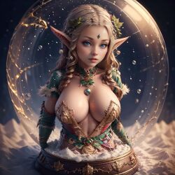 ai_generated blue_eyes elf elf_ears elf_female elf_girl female snowball