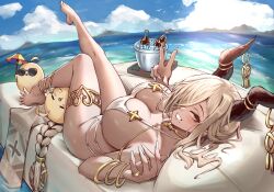 1girls 2024 2d 2d_(artwork) azur_lane bathing_suit beach big_breasts big_thighs bikini blonde_hair blush bracelet bracelets braided_hair braided_twintails breasts cleavage covered_nipples duchessofarmeria ear_piercing feet female female_focus female_only gloves gold gold_(metal) gold_jewelry hair_over_one_eye hi_res highres hips horns huge_breasts large_breasts large_thighs long_fingernails long_hair midriff mole mole_under_mouth ocean owari_(azur_lane) owari_(shimmering_forsythia)_(azur_lane) sakura_empire_(azur_lane) skimpy skimpy_bikini skimpy_clothes slingshot_bikini slutty_outfit smartphone smile smiling smiling_at_viewer solo tan-skinned_female tan_skin tanned tanned_skin thick_thighs thighhighs thighs very_long_hair water wide_hips yellow_eyes