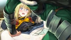 alice_soft armor blonde_hair blue_eyes blush censored cream_ganoblade cum cum_in_pussy cum_inside dress game_cg gloves knight long_dress long_hair open_mouth orion_(orionproject) panties panties_aside rance rance_(series) rance_ix rape saliva sex spoils_of_war spread_legs struggling tears vaginal_penetration