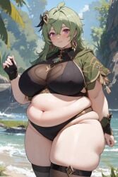 1female 1girls ai_generated bbw belly big_belly breasts chubby chubby_female collei_(genshin_impact) exposed_belly exposed_belly_button exposed_fat_belly fat fat_female fat_girl fat_woman female female_focus female_only genshin_impact green_hair green_hair_female hoyoverse light-skinned_female light_skin mihoyo mihoyo_technology_(shanghai)_co._ltd. obese obese_female overweight overweight_female solo solo_female solo_focus sumeru_girls thick_thighs thighs wide_hips