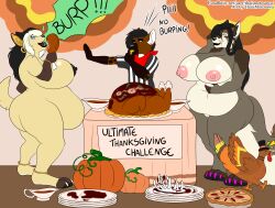 2019 absurd_res alst anthro ass big_butt breasts burping canid canine canis dripdry female food food_fetish group hi_res hyena jackal male male/female mammal menzo overweight overweight_anthro overweight_female thaismotosuwa trio weight_gain wolf