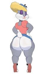 2024 absurd_res anthro ass big_ass big_butt blonde_hair bottomless buckteeth bugs_bunny clothed clothing crossdressing digital_media_(artwork) eyeshadow female fembugs_bunny fur grey_body grey_fur hair hi_res hip_grab huge_ass huge_butt lagomorph leporid looking_at_viewer looking_back looking_back_at_viewer looney_tunes makeup mammal multicolored_body multicolored_fur one_eye_closed posing rabbit rule_63 smile smiling smiling_at_viewer solo teeth two-tone_fur two_tone_body usnarbit warner_brothers white_background white_body white_fur wink winking_at_viewer