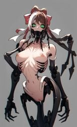 ai_generated breasts delcos doki_doki_literature_club female horror_(theme) mechabare mechanical mechanical_arm monika_(doki_doki_literature_club) monster monster_girl nipples pussy robot robot_girl robot_humanoid robot_joints robotic_arm