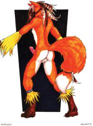 1boy 2003 anthro ayame_emaya back back_view backsack butt butt_cheeks butt_crack canid canine costume fox furry male mask masked penis solo solo_male tail testicles vulpine