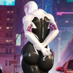 1girls 3d big_breasts big_butt breasts city_background cityscape gwen_stacy hands_behind_back hands_on_ass huge_ass huge_balls huge_breasts marvel nervous nordfantasy perky_breasts plump_ass pose posing shy solo spider-gwen spider-man:_across_the_spider-verse spider-man:_into_the_spider-verse spider-man_(series) thick_ass tight_clothing tight_fit