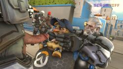 3d blowjob dissenter3d dwarf gay male_focus male_only overwatch overwatch_2 reinhardt restrained size_difference talon_(overwatch) talon_enforcer talon_trooper torbjörn yaoi