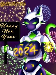 2024 big_breasts cat_ears cat_tail esmeralda_(skur) new_year oc painted_breasts robot robot_girl skurth66