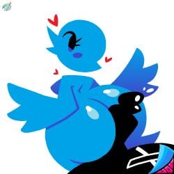 black_body blue_body cock_between_ass hearts_around_head jjoyplus mspaint twitter twitter_bird x