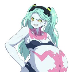 1girls belly big_belly cyberpunk:_edgerunners flat_chest flat_chested hyper_belly looking_at_viewer pregnant pregnant_belly pregnant_female rebecca_(edgerunners) small_breasts smile smiling solo teenager young young_female young_woman younger_female yuhancyan