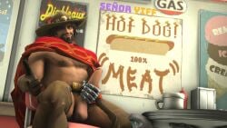 cole_cassidy cowboy dissenter3d hotdog male_focus male_only masturbation overwatch penis presenting_penis solo solo_male