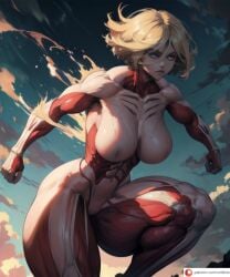 abs ai_generated annie_leonhardt attack_on_titan biceps big_breasts blonde_hair bottom_heavy cmtilins female female_only female_titan huge_breasts large_breasts massive_breasts massive_thighs muscle muscles muscular muscular_female narrow_waist sagging_breasts serious serious_look shingeki_no_kyojin short_hair solo_female thick_thighs thin_waist titan_(shingeki_no_kyojin) wide_hips