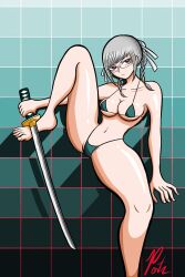 1girls big_breasts bikini breasts danganronpa danganronpa_2:_goodbye_despair female female_only pekoyama_peko pontapon red_eyes short_hair sword tagme thick_thighs thighs white_hair