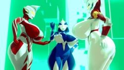 3girls alien alien_girl alien_humanoid breasts erect_nipples female female_only galactic_art large_breasts multiple_girls nipples original original_character thick_thighs thighs ultraman_(franchise) ultrawoman