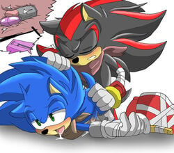 anal angelofhapiness anthro black_fur blue_arms blue_hair blush cum egg_vibrator fellatio fur furry furry_only gay green_eyes hair hedgehog male mammal oral oral_sex penis saliva sega sex sex_toy shadow_the_hedgehog sonic_(series) sonic_boom sonic_the_hedgehog vibrator video_games