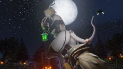 bra broom celne draenei feline halloween horns lightforged_draenei moon moonlight morilymory no_panties tail world_of_warcraft