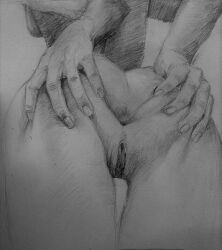 alexela_art anus ass graphite_(artwork) pussy spread_butt spread_pussy traditional_media_(artwork)