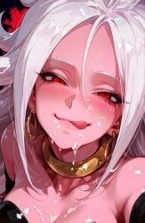 ai_generated android_21 cum_in_mouth dragon_ball pink_skin red_eyes white_hair