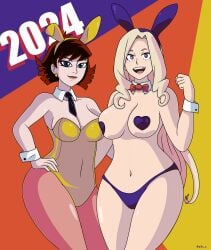 2girls avengers big_breasts breasts bunnygirl bunnysuit crossover eastern_and_western_character female female_only janet_van_dyne lipstick looking_at_viewer marvel marvel_comics mount_lady multiple_girls my_hero_academia open_mouth panties pasties pills-in-a-little-cup tagme the_avengers:_earth's_mightiest_heroes wasp_(earth's_mightiest_heroes) wasp_(marvel) yuu_takeyama