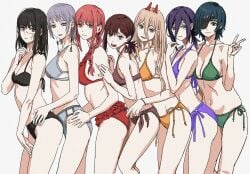 2024 6+girls bare_legs bikini black_bikini blush braid braided_ponytail breasts brown_bikini chainsaw_man commentary cross-shaped_pupils demon_horns eyepatch fami_(chainsaw_man) feet_out_of_frame female female_only frilled_bikini frills from_side green_bikini grey_bikini hair_between_eyes happy_new_year higashiyama_kobeni himeno_(chainsaw_man) horns long_bangs looking_at_viewer looking_to_the_side makima_(chainsaw_man) medium_breasts mole mole_under_eye multiple_girls navel new_year power_(chainsaw_man) purple_bikini red_bikini reze_(chainsaw_man) ringed_eyes scar scar_on_face shiren shiren_(ourboy83) short_ponytail siblings side-tie_bikini_bottom sidelocks simple_background sisters small_breasts smile stomach string_bikini swimsuit symbol-shaped_pupils v yellow_bikini yoru_(chainsaw_man)