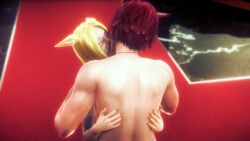 3d blonde_female blonde_hair blonde_hair_female cat_ears cat_girl cat_humanoid catgirl final_fantasy final_fantasy_xiv golden_nails haiga'tar kiss_on_lips kissing lovers makeup male/female miqo'te naked naked_female nude nude_female riaykuras_playground ultraviira_donnerauge warrior_of_light_(final_fantasy_xiv)