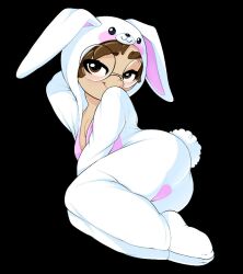 bunny_ears glasses looking_at_viewer onesie pajamas pinup pussy_outline tagme thousandarms