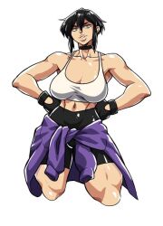 1girls big_breasts black_hair clothed clothing collar female female_focus female_only gloves gym_clothes ichan large_breasts looking_at_viewer muscular muscular_female muscular_legs reggie_(ignition_crisis) short_hair solo solo_female thighs yellow_eyes