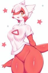 1girls ai_generated anthro dragon latias pokemon pokemon_(species) red_hair scalie shirt shirt_only short_hair soda_uyu sywu02 tagme two_tone_hair white_hair wink winking_at_viewer