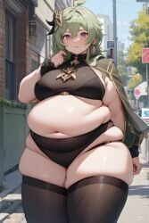 1female 1girls ai_generated bbw belly big_belly breasts chubby chubby_female collei_(genshin_impact) exposed_belly exposed_belly_button exposed_fat_belly fat fat_female fat_girl fat_woman female female_focus female_only genshin_impact green_hair green_hair_female hoyoverse light-skinned_female light_skin mihoyo mihoyo_technology_(shanghai)_co._ltd. obese obese_female overweight overweight_female solo solo_female solo_focus sumeru_girls thick_thighs thighs wide_hips