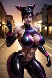 ai_generated big_breasts breasts capcom cleavage grandmogi huge_breasts juri_han large_breasts stable_diffusion street_fighter thick_thighs